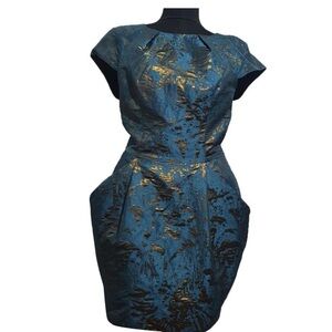 All Saints Blue and Gold Sheath cocktail Mini Dress